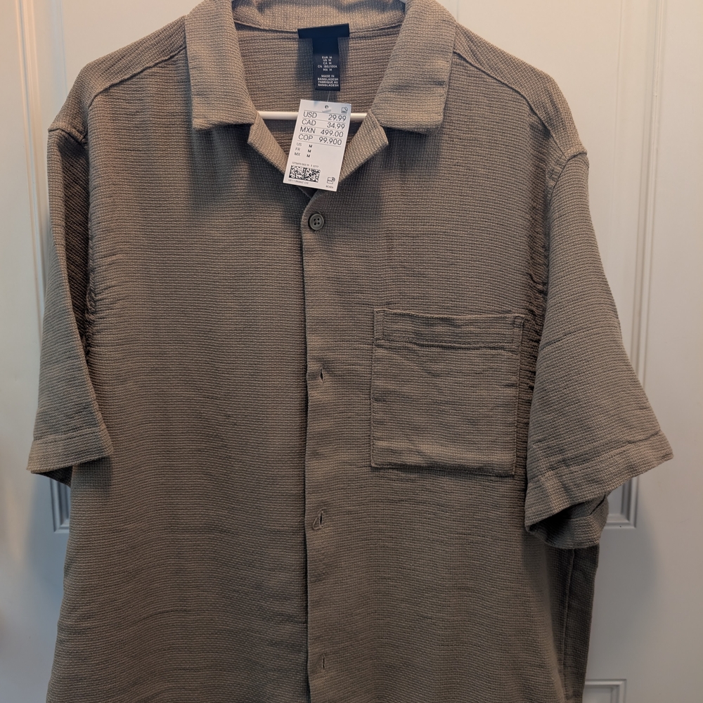 H&M Men's Short Sleeve Textured Shirt